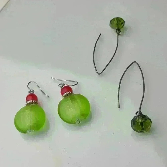 Vintage Jewelry - Vintage green red earrings bundle of 2